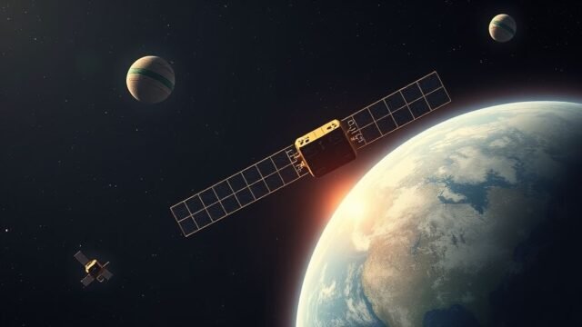 History of Satellites: How They Reshaped Our World An illustration depicting the concept of an early artificial satellite orbiting Earth, showcasing humanity's aspirations for space.