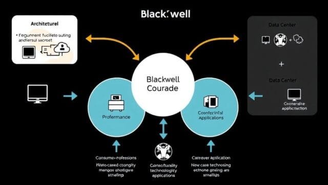 Nvidia Latest Series: How Blackwell Reinvents AI & GPUs An illustrative infographic showing the Blackwell architecture’s core components and how they link to consumer, professional, and data center applications, with arrows indicating shared technological foundations.