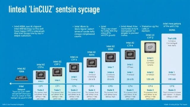 Evolution of Intel: Calculator to AI Titan An infographic illustrating Intel's CPU evolution from the Intel 4004 to modern AI chips, highlighting key milestones and transistor counts, showing a clear progression over time.