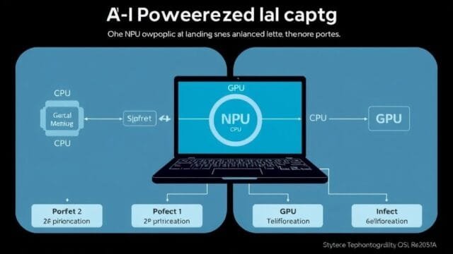 AI-Powered Laptops: Unlock the Future of Computing. An infographic illustrating the core components of an AI-powered laptop, highlighting the NPU's role alongside CPU and GPU in a balanced system.