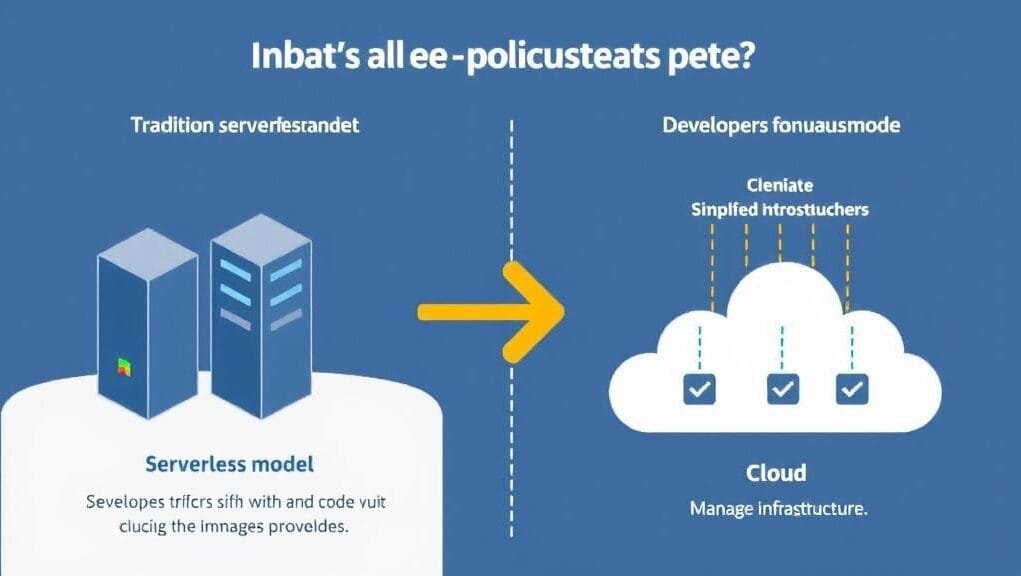 An infographic visually depicting the shift from traditional server management to the simplified serverless model, showing developers focusing on code while cloud manages infrastructure.