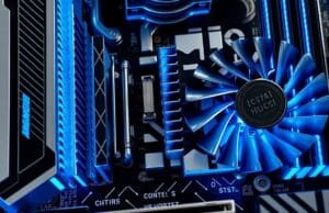 Gaming Motherboards 2025: Essential AMD & Intel Guide Close-up view of a motherboard's VRM section with large, intricate heatsinks, highlighting robust power delivery components.