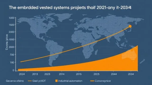 Diagram projecting global embedded systems market value 2024-2034, highlighting embedded systems IoT and industrial automation as key growth drivers. Diagram projecting global embedded systems market value 2024-2034, highlighting embedded systems IoT and industrial automation as key growth drivers.