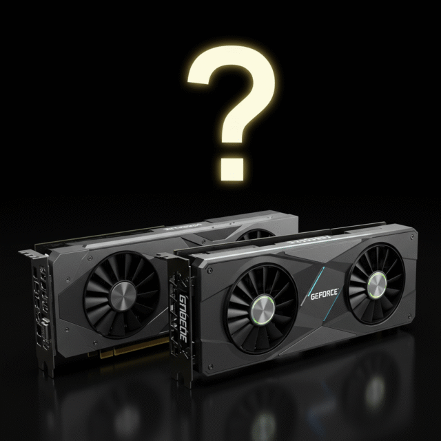 RTX 4060 vs 5060: NVIDIA Mainstream GPUs Compared (Speculative) A conceptual image showing two NVIDIA GeForce graphics cards, one representing the RTX 4060 and another a futuristic, unreleased RTX 5060, with a question mark over the 5060.
