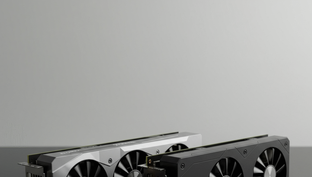 An NVIDIA GeForce RTX 4060 graphics card and an NVIDIA GeForce RTX 3060 graphics card side by side, highlighting their design differences.