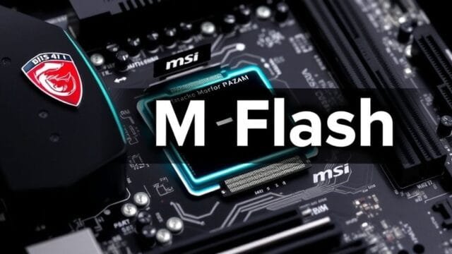 Update BIOS in MSI Motherboard: Essential Future-Proofing Featured image showing an MSI motherboard with BIOS chip highlighted and "M-Flash" text overlay, symbolizing a BIOS update