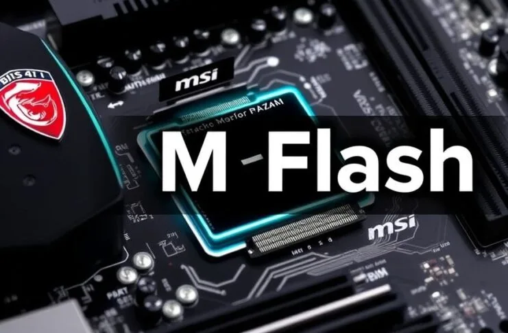 Featured image showing an MSI motherboard with BIOS chip highlighted and "M-Flash" text overlay, symbolizing a BIOS update