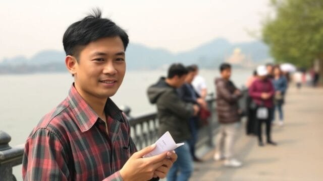 Jack Ma Journey: From Rejection to Global Empire Jack Ma as a young man practicing English with foreign tourists by West Lake, Hangzhou. This image captures an important part of the early Jack Ma journey.