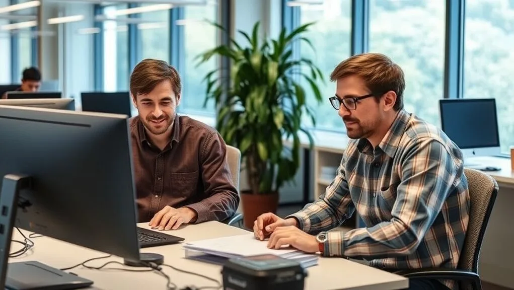 Larry Page and Sergey Brin working in their Stanford University office