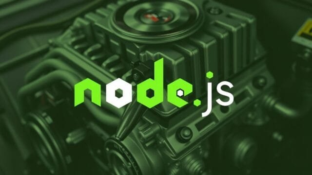 Node.js Back-End: Power Modern JavaScript Apps Node.js logo with a depiction of the Chrome V8 engine in the background, symbolizing speed and power.