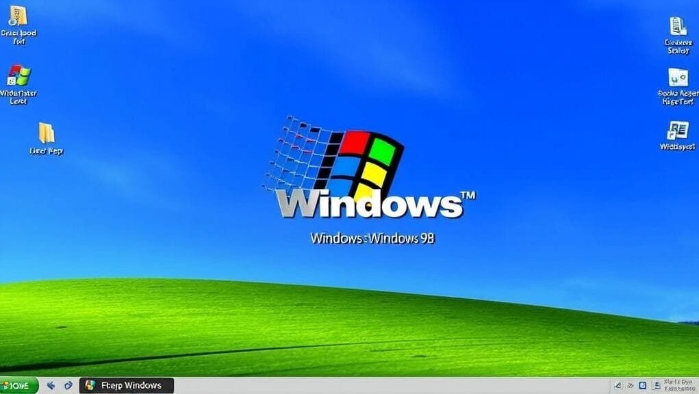Screenshot of the classic Windows 98 desktop interface with its iconic green and blue theme