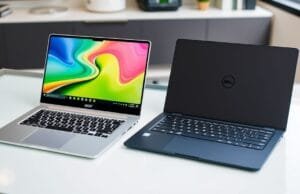 Acer Swift Go 16 (2025) vs. Dell 14 Plus (2025): The Ultimate Pick Two sleek laptops, one silver Acer Swift Go 16 with a vibrant display and one dark grey Dell 14 Plus from an angled perspective, side by side on a modern desk.