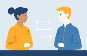 DevOps and SRE: DevOps & SRE: Master Modern Software Two teams collaborating, representing the integration of development and operations, with arrows showing communication flow.