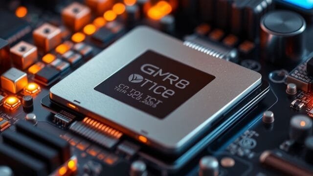 best CPU for coding 2025: Elevate Your Code Workflow A close-up of a modern CPU chip, essential for the **best CPU for coding 2025**, on a motherboard with glowing components, symbolizing high performance.