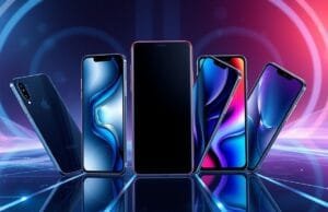 Premium Smartphone Market Growth: Why Prices Keep Soaring A dynamic, photorealistic image showcasing several sleek, modern premium smartphones (e.g., a high-end iPhone, a Samsung Galaxy S Ultra, a foldable phone) arranged elegantly on a futuristic background, with subtle glowing lines indicating connectivity and innovation. The setting should convey luxury and advanced technology, symbolizing the strong premium smartphone market growth.