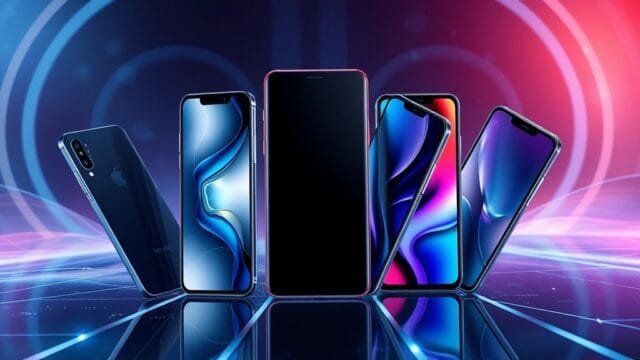 Premium Smartphone Market Growth: Why Prices Keep Soaring A dynamic, photorealistic image showcasing several sleek, modern premium smartphones (e.g., a high-end iPhone, a Samsung Galaxy S Ultra, a foldable phone) arranged elegantly on a futuristic background, with subtle glowing lines indicating connectivity and innovation. The setting should convey luxury and advanced technology, symbolizing the strong premium smartphone market growth.