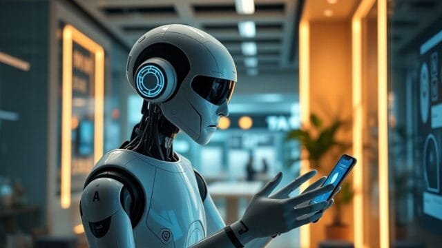 Google IO 2025 AI innovations: Ultra, Astra & Agents A futuristic AI assistant, showcasing Google IO 2025 AI innovations, interacting seamlessly with a user's environment, identifying objects and providing real-time information.