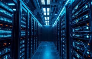 AI Acceleration GPU Architectures: Unlocking Next-Gen AI A futuristic, high-tech server room with glowing blue light trails connecting racks of advanced AI Acceleration GPU Architectures. Focus on the intricate circuitry and powerful processors, symbolizing rapid innovation and computational power. Photorealistic.