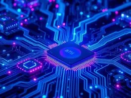A futuristic, stylized image depicting various interconnected computing components like CPUs, GPUs, and AI accelerators, radiating blue and purple light, symbolizing advanced next-gen GPU CPU insights. The image should convey innovation and technological progress.