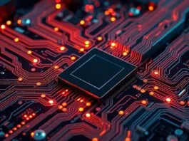 A highly detailed, futuristic illustration of a computer motherboard with glowing data pathways, symbolizing immense processing power and efficiency. Overlayed or integrated subtly within the design is the TikTok logo or an abstract representation of its underlying logic, underscoring its central role in content delivery. The aesthetic should be clean and high-tech, possibly with a faint blue or purple glow.