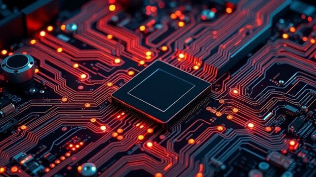 TikTok Algorithm Motherboard Speed: Key to Your FYP A highly detailed, futuristic illustration of a computer motherboard with glowing data pathways, symbolizing immense processing power and efficiency. Overlayed or integrated subtly within the design is the TikTok logo or an abstract representation of its underlying logic, underscoring its central role in content delivery. The aesthetic should be clean and high-tech, possibly with a faint blue or purple glow.