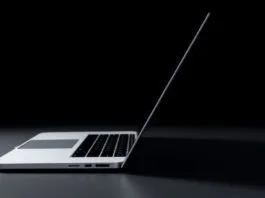 A side-profile view of a conceptual 2026 MacBook Pro, emphasizing its rumored ultra-thin chassis and sleek, minimalist design, hinting at key 2026 MacBook Pro OLED features.