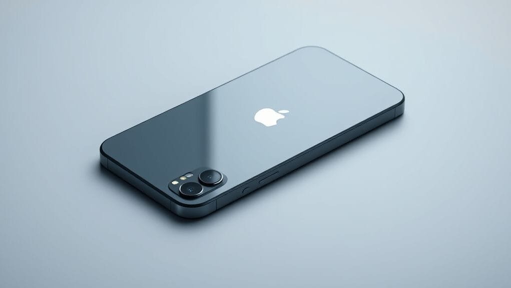 A sleek, high-angle shot of the iPhone 17 Pro Max in a sophisticated color, slightly angled to show its display and camera bump, with a subtle glow, embodying a premium "iPhone 17 Pro Max expert review" feel.