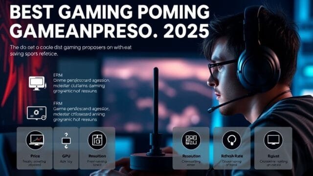 Best Gaming Processors 2025: Future-Proof Your Frames A stylized infographic depicting a gamer weighing different factors like price, GPU, resolution, and refresh rate when choosing from the **Best Gaming Processors 2025**, with icons representing each factor.
