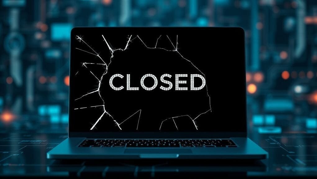 A symbolic image representing the LaptopMag shutdown impact. A laptop screen, partially cracked or faded, displays a 'closed' or 'offline' message, surrounded by a subtle, glowing data stream effect. The background suggests a complex, interconnected digital landscape with blurred tech elements. The overall mood is reflective and slightly somber, emphasizing the end of an era in tech journalism. A symbolic image representing the LaptopMag shutdown impact. A laptop screen, partially cracked or faded, displays a 'closed' or 'offline' message, surrounded by a subtle, glowing data stream effect. The background suggests a complex, interconnected digital landscape with blurred tech elements. The overall mood is reflective and slightly somber, emphasizing the end of an era in tech journalism.