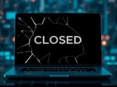 LaptopMag Shutdown Impact: What It Means for Tech Reviews A symbolic image representing the LaptopMag shutdown impact. A laptop screen, partially cracked or faded, displays a 'closed' or 'offline' message, surrounded by a subtle, glowing data stream effect. The background suggests a complex, interconnected digital landscape with blurred tech elements. The overall mood is reflective and slightly somber, emphasizing the end of an era in tech journalism.