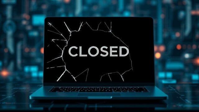 LaptopMag Shutdown Impact: What It Means for Tech Reviews A symbolic image representing the LaptopMag shutdown impact. A laptop screen, partially cracked or faded, displays a 'closed' or 'offline' message, surrounded by a subtle, glowing data stream effect. The background suggests a complex, interconnected digital landscape with blurred tech elements. The overall mood is reflective and slightly somber, emphasizing the end of an era in tech journalism.