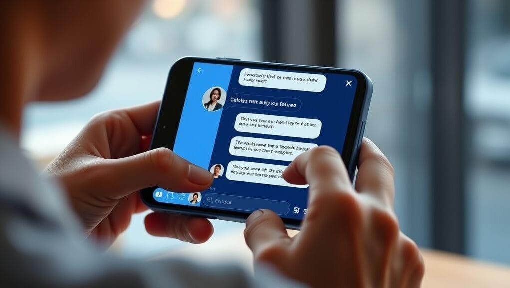 An illustrative graphic showing a person interacting with an AI chat interface on a smartphone, demonstrating Facebook Dating AI features in action.