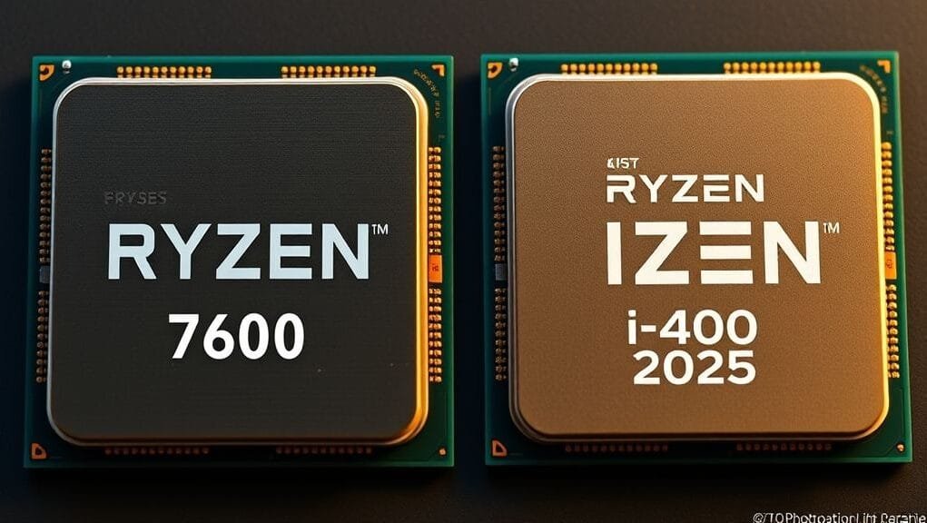 Detailed CPU die comparison for the Ryzen 5 7600 vs i5-13400F 2025, highlighting key architectural differences. Detailed CPU die comparison for the Ryzen 5 7600 vs i5-13400F 2025, highlighting key architectural differences.
